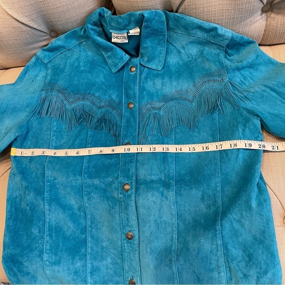 Chico's Leather Jacket Womens Medium Turquoise Western Cowgirl rodeo - Picture 8 of 10